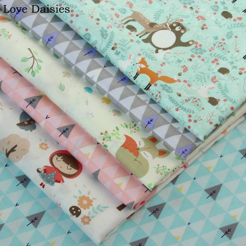 

100% Cotton Twill Cartoon Fox Series Forest Bear Deer Girl Tri angle Trees Fabrics for DIY Bedding Dress Sheet Handwork Decor