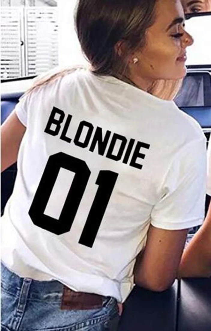 Сестра Футболка женская Blondie01 Brownie01 с принтом короткий рукав летняя обувь из