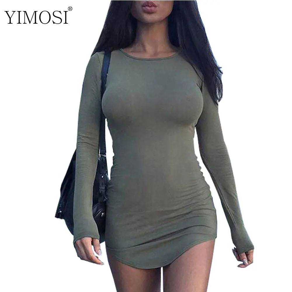 Йимоси Осень женское платье 2019 сексуальное с длинным рукавом Мини Bodycon Туника
