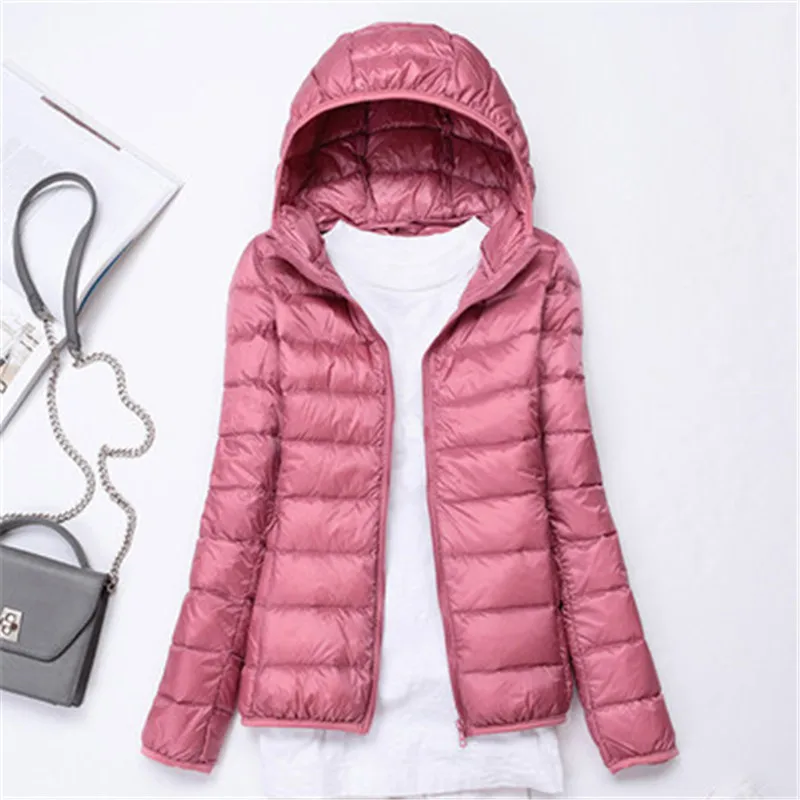 pink hooded Легкий пуховик женский короткий секционный воротник стойка Модный корейский Тонкий Осень Зима Большой размер женские пальто XA05 - Цвет: pink hooded