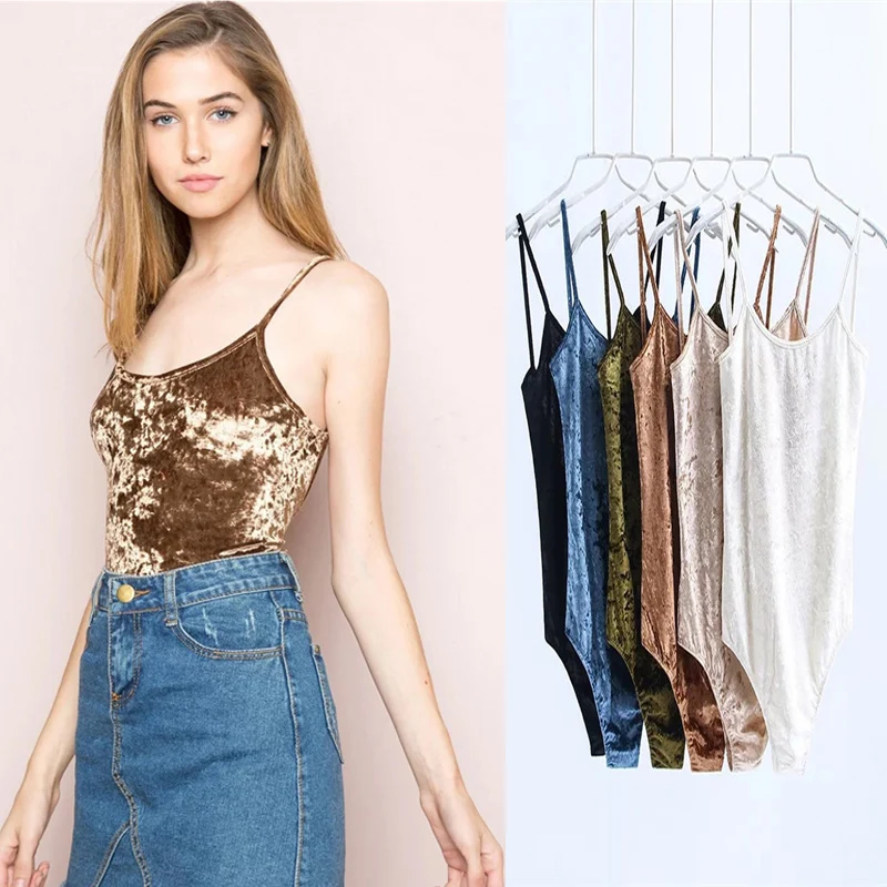 Модные сексуальные женские Комбинезоны на тонких бретельках бархатная майка с v