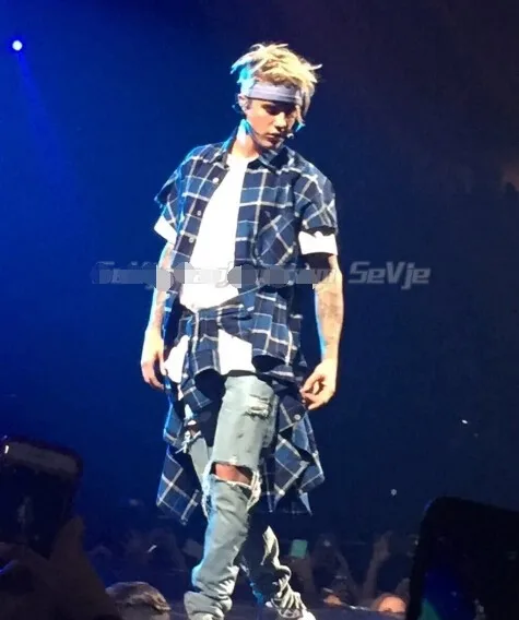 Джастин Бибер Брендовая одежда из хлопка с принтом руки рукава Шотландка фланель