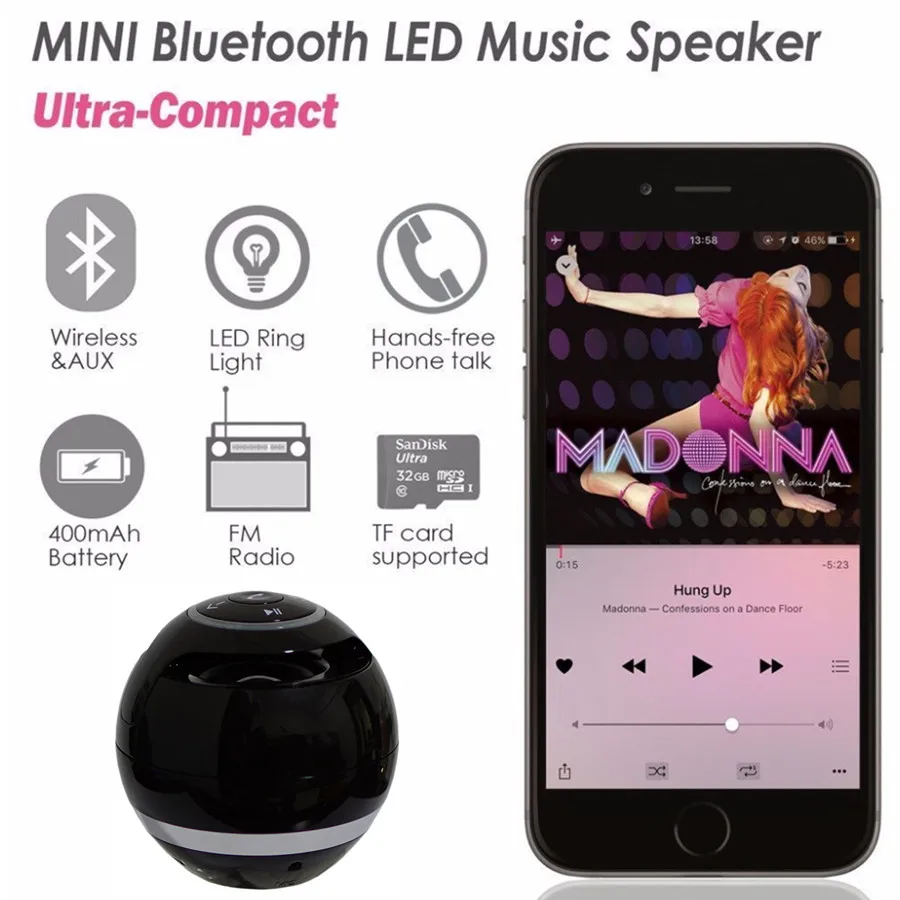 Abuzhen Беспроводная bluetooth колонка s мини круглый Hi Fi динамик портативные колонки для
