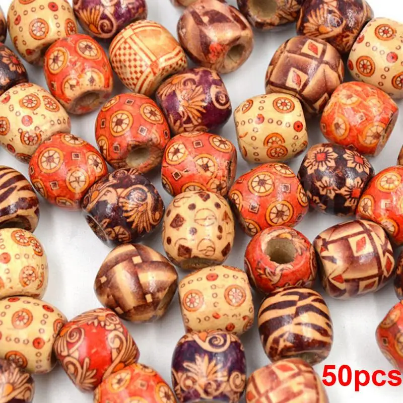 50 шт. бусины дредлок деревянные волосы оплетенные бусины большое отверстие дредлок кольцо с круглым камнем трубы для плетения Эластичные аксессуары для волос