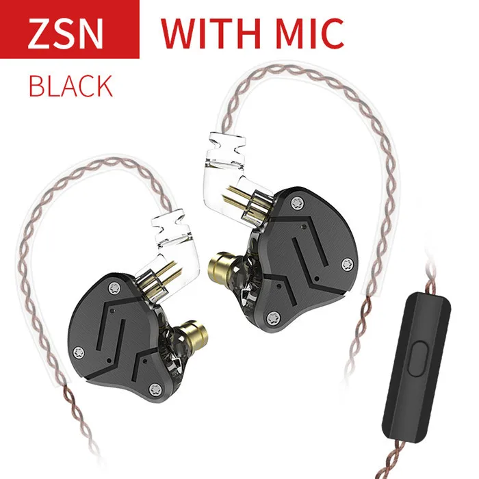 ZSN Black Mic KZ металлические наушники гарнитура 1BA+ 1DD гибридная технология Hifi бас наушники в ухо монитор гарнитура спортивные наушники с шумоподавлением - Цвет: ZSN Black Mic