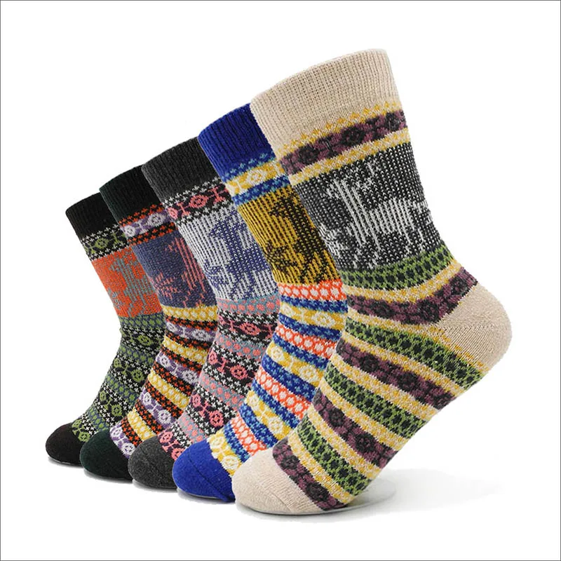 Толстые зимние женские носки теплые шерстяные красочные рождественские