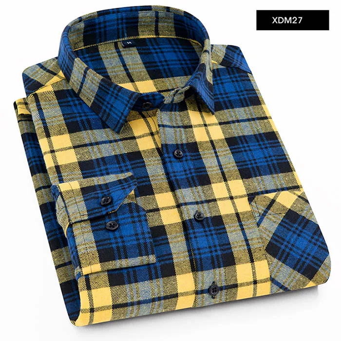 Markless клетчатая рубашка для мужчин Весна фланелевые хлопковые рубашки camisa masculina с длинным рукавом Повседневные мужские рубашки chemise homme - Цвет: XDM27