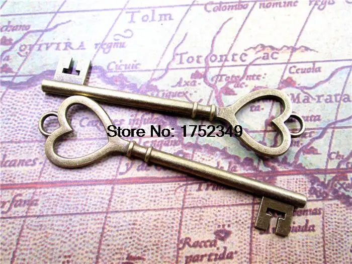 

15pcs--Key charms,Antique Tibetan bronze Heart Skeleton Key Charms Pendants Huge Size 25x75mm