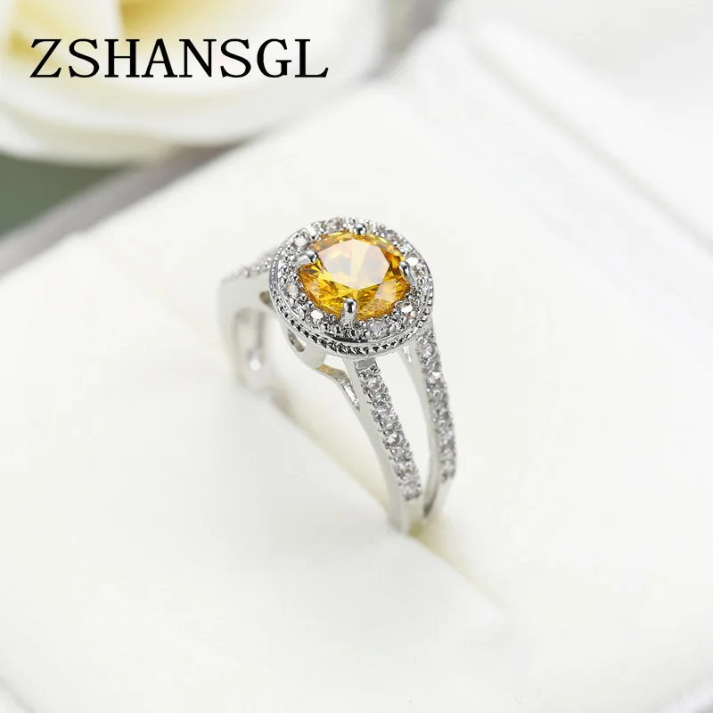 Роскошное желтое кольцо принцессы с кристаллами CZ микро проложенным прозрачным