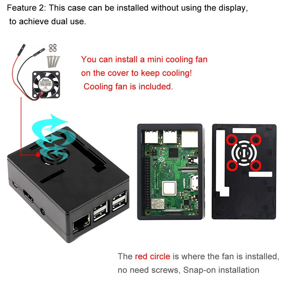 Чехол для Raspberry Pi 3 с охлаждающим вентилятором и радиатором 3B + 2B совместим дисплей