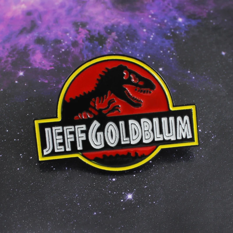 Красный динозавр круглый значок &quotJEFF GOLDBLUM&quot буквенный символ