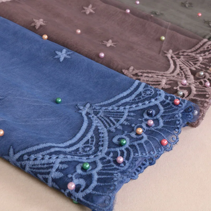 Однотонные хлопковые кружевные шарфы хиджаб шарф двойного назначения женские