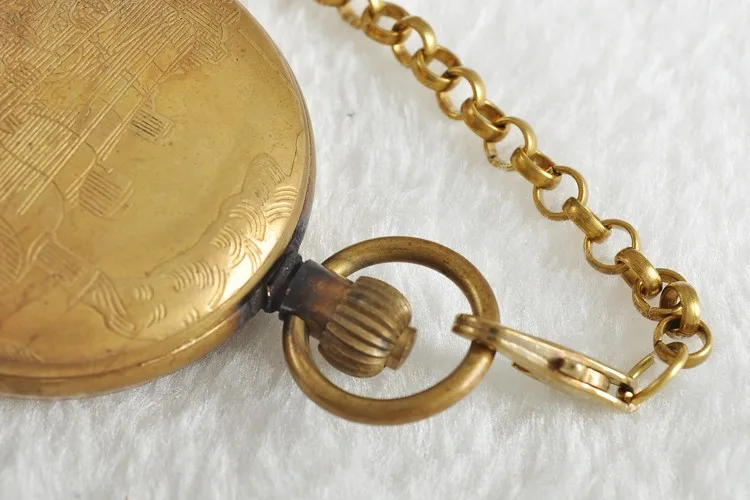 MEN Bronze Vintage Retro Copper Watch Men Alloy Mechanical Pocket Watch With Metal Chain Steampunk Watch Roman