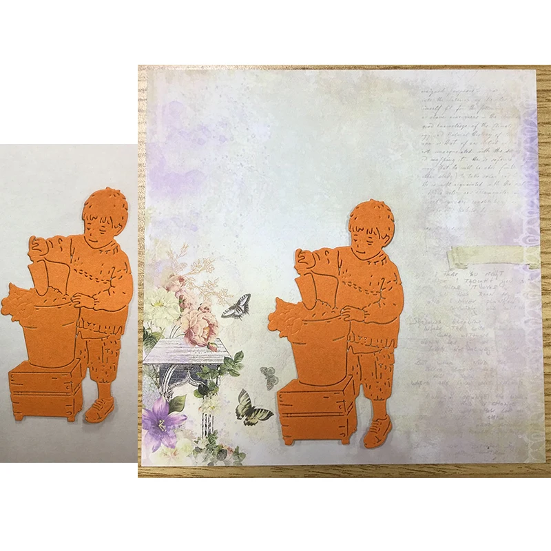 

Boy watering flowers Metal Cutting Dies Stencil For Diy Scrapbooking Paper Cards Crafts Emobossing Decoration New 2019 Dies Cut