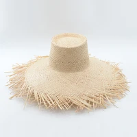 natural raffi straw hat with high top and big eaves for foreign trade in summer outdoor beach sunscreen and shade straw hat