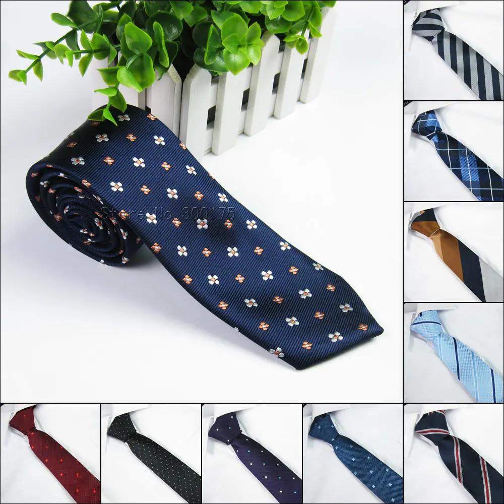 

2018 Men Skinny Gravatas 6cm Slim Necktie Corbatas Wedding Jacquared Woven Ceremony Business Stripe Dot Floral Neck Tie