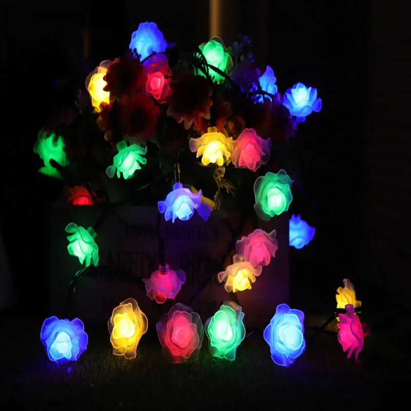 Solar Led String Lights Outdoor 20 LED Rose Flower Garland Garden Decor Lighting Lamp Fairy Patio Holiday Light ALUVEE | Освещение