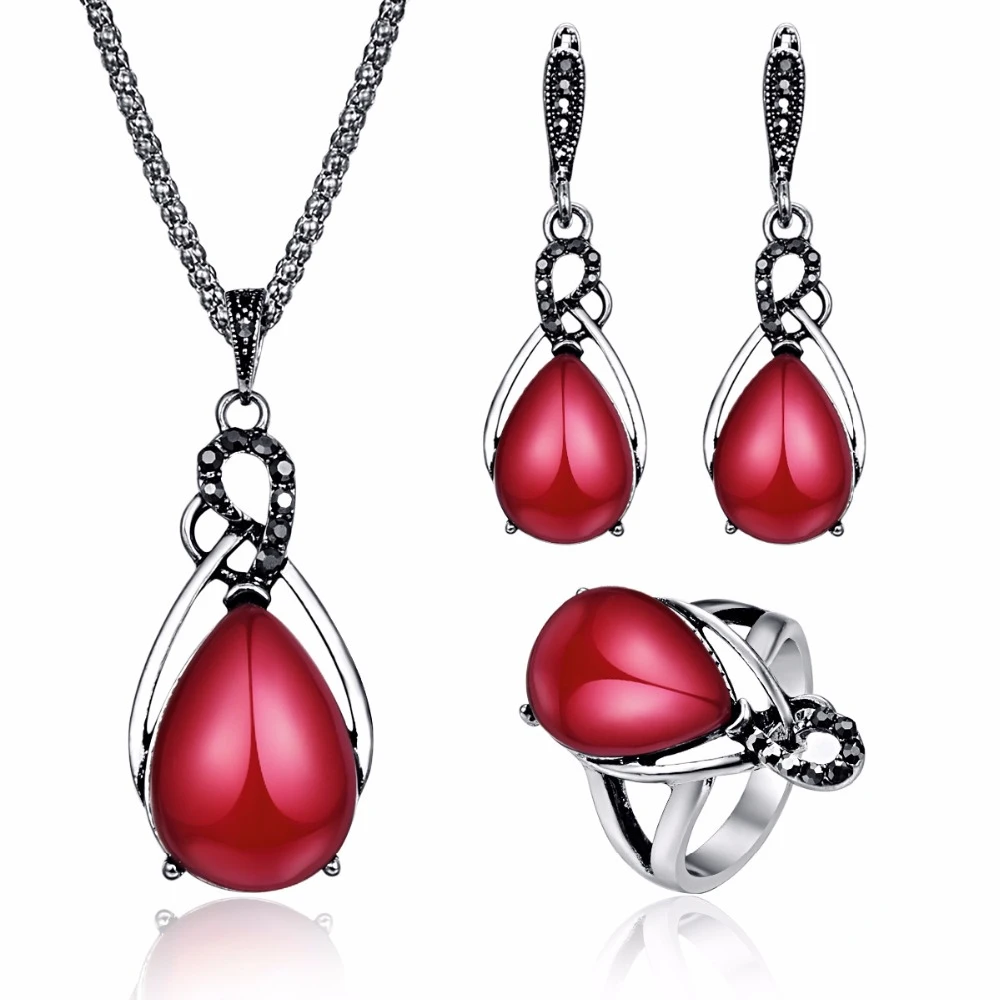 Большой красный или зеленый набор ювелирных изделий из смолы в виде капли воды