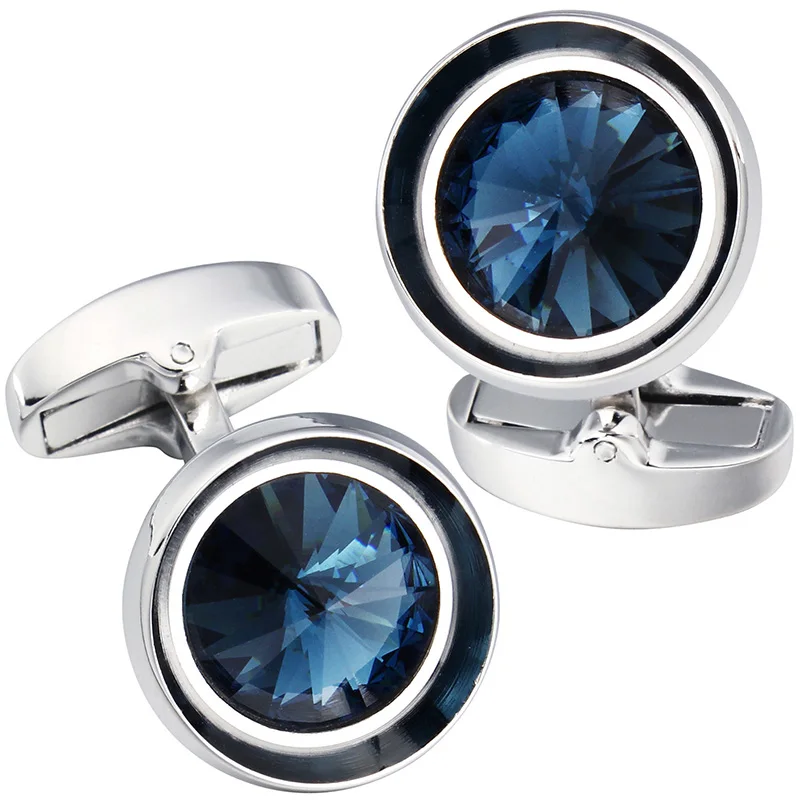 Silver and dark blue HAWSON запонки для мужчин-модные многоцветные мужские запонки с кристаллами Swarovski, французские запонки для рубашек, для повседневного прополка, бизнес с логотипом - Окраска металла: Silver and dark blue