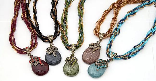 Модные богемные Ретро каменные капли воды полые цветочные чокер эффектные