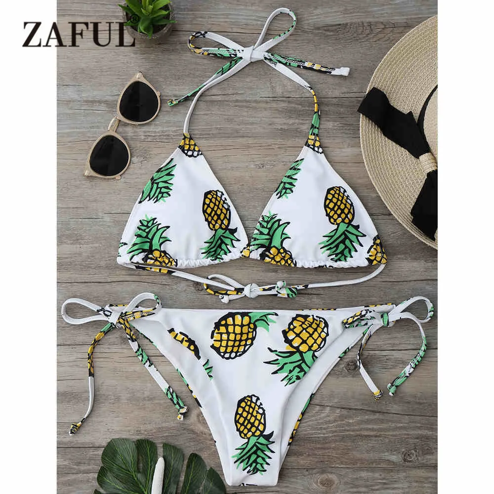 ZAFUL 2018 Новый женский комплект бикини стринги с принтом ананаса для средней