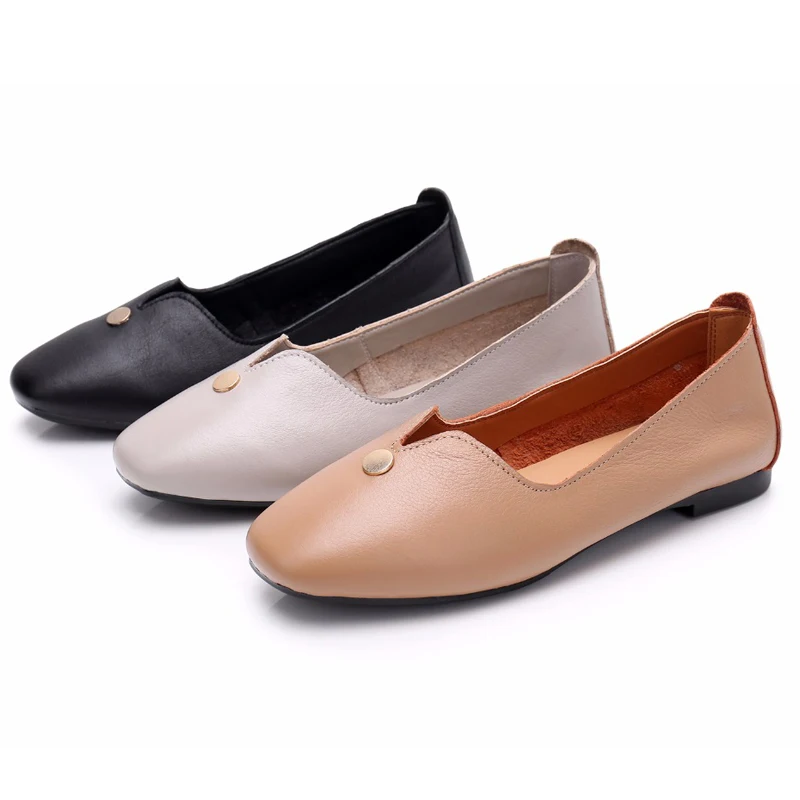 

MVVJKEPlus size 35-43 Flat Shoes Woman Genuine Leather Loafers Flexible Spring Summer Casual shoes woman Flats zapatos mujerE182