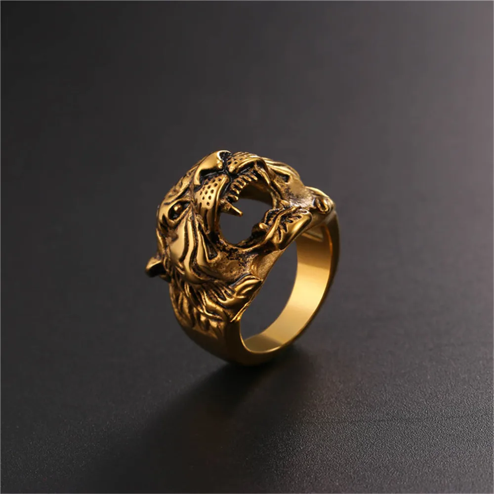 Мужское кольцо в античном стиле с тигром из нержавеющей стали 316L 2017 уникальный