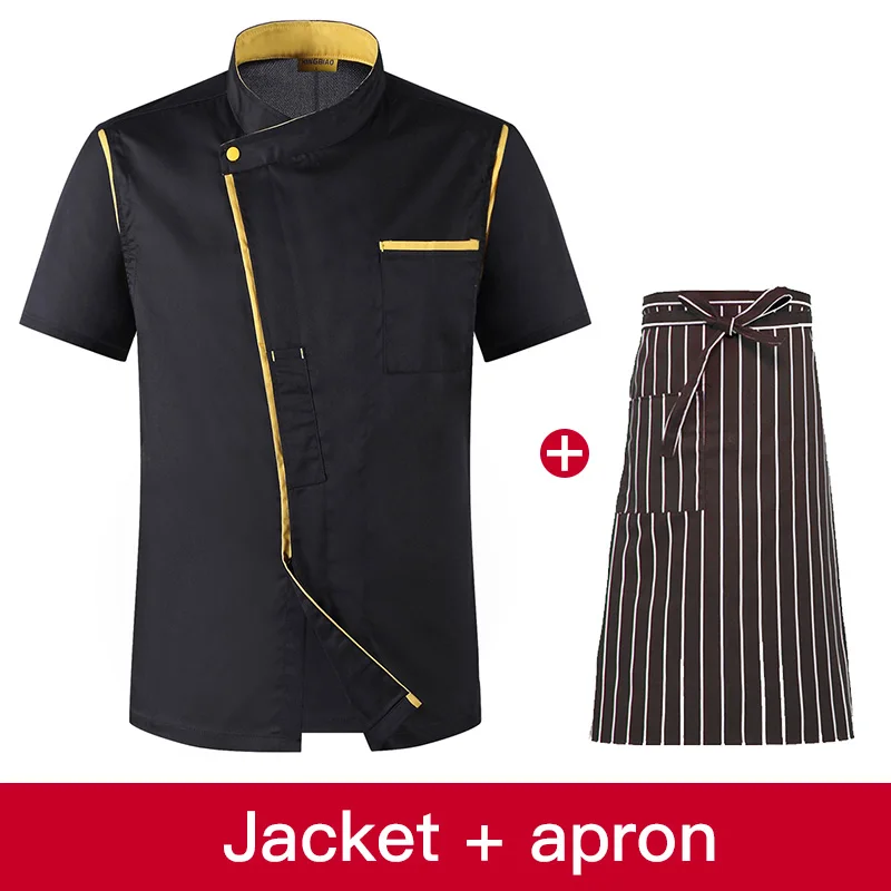 High Quality unisex Short Sleeve Chef uniform Restaurant Hotel Kitchen Workwear Breathable chef apron jacket M-4XL cooking shirt - Цвет: jacket apron