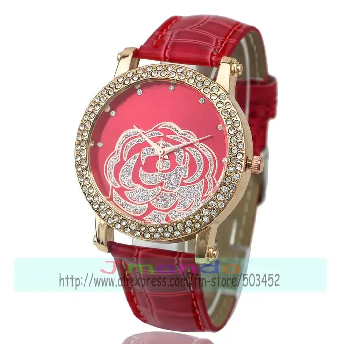 100 шт./лот Новое поступление чайный цветок кожаные часы с двумя рядами кристаллов