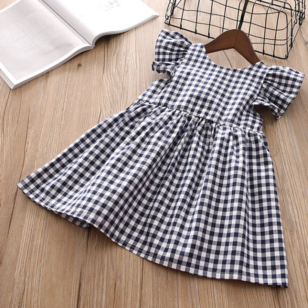 Toddler Kids Baby Girl Backless Plaid Ruffle Black White Princess Party Casual Dress Clothes Cute And Beautiful Fits 2T-6T | Детская