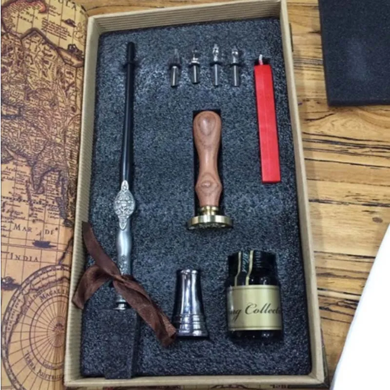 Высокое качество античный подарок Dip Pen Набор с 4 наконечниками 1 чернильный штамп