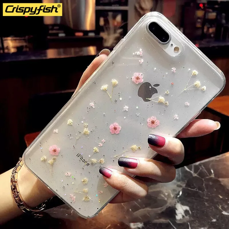 Прозрачный мягкий силиконовый чехол Crispyfish для iPhone 6 6s 7 8 Plus X Xs Max XR с цветочным