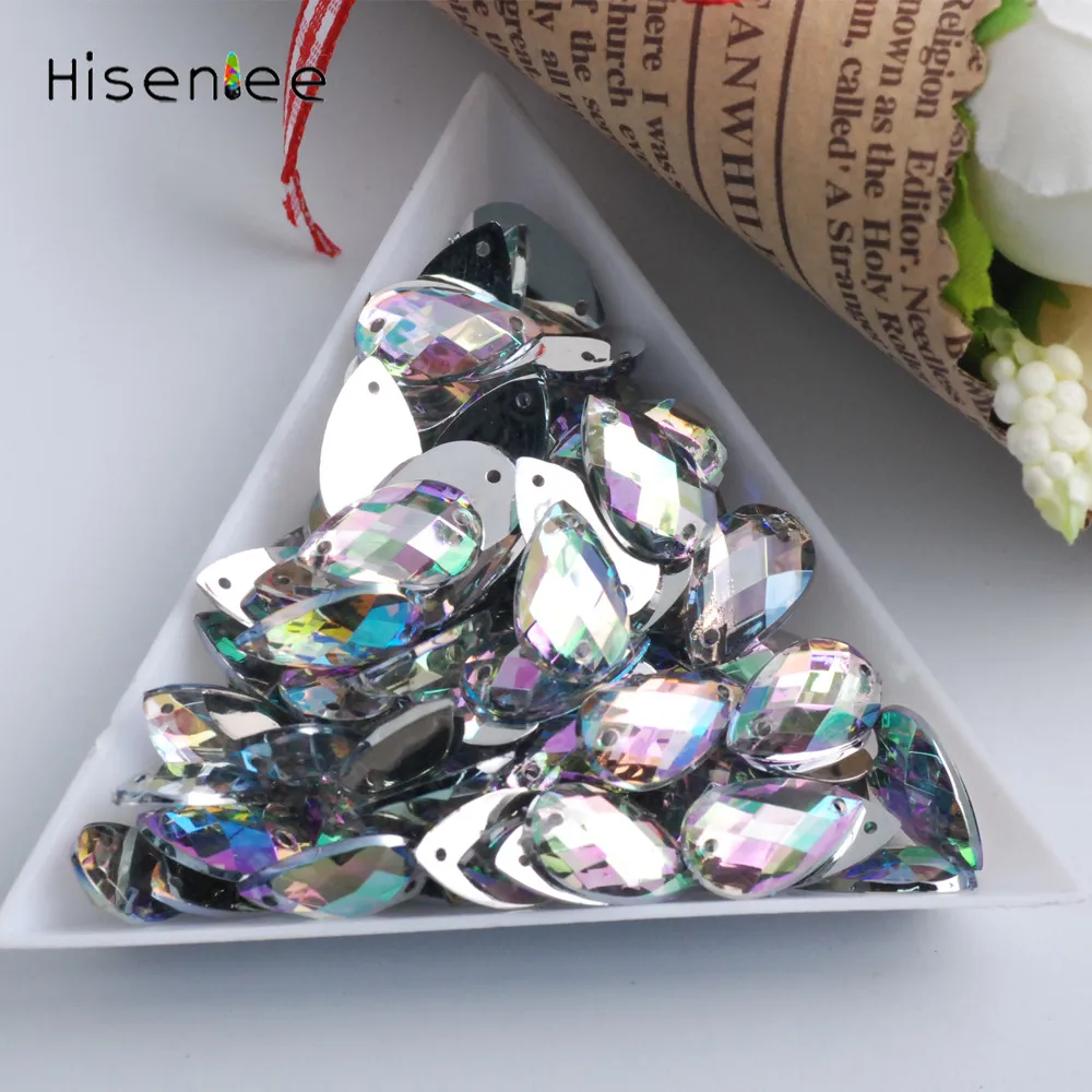 Hisenlee 100 шт. 8x13 мм прозрачные акриловые стразы с двумя отверстиями Стразы для шитья