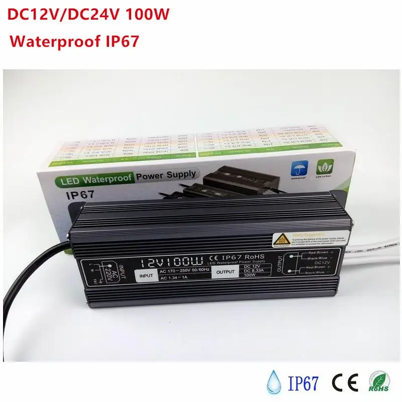 DC12V 24V 30 Вт 50 60 100 Водонепроницаемый IP67 электронный светодиодный драйвер адаптер