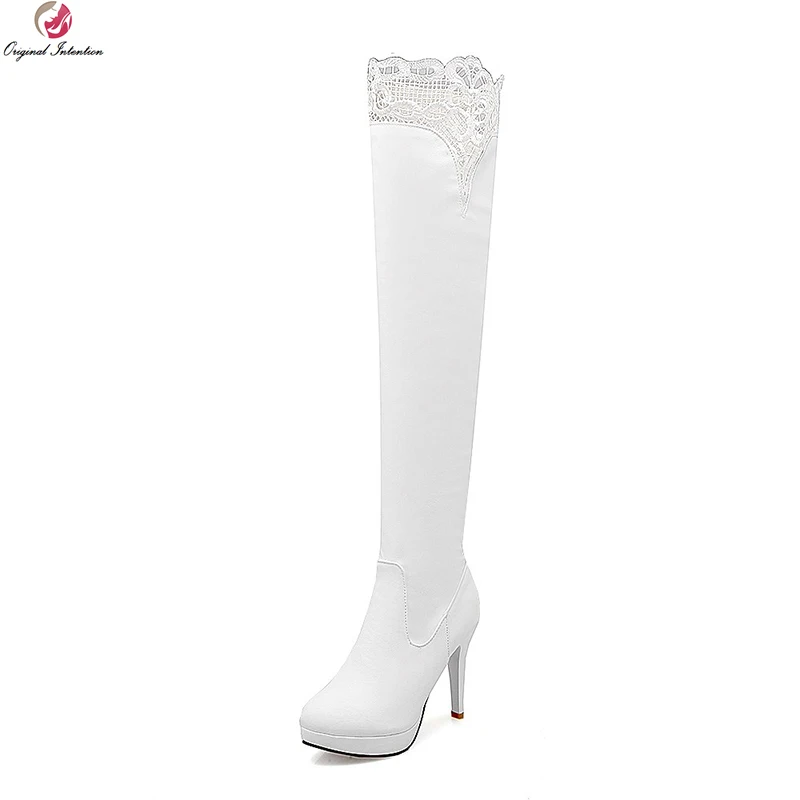 

Original Intentio Women Over the Knee Boots Platform Round Toe Thin Heels Boots Sexy Black White Shoes Woman US Size 4-10.5