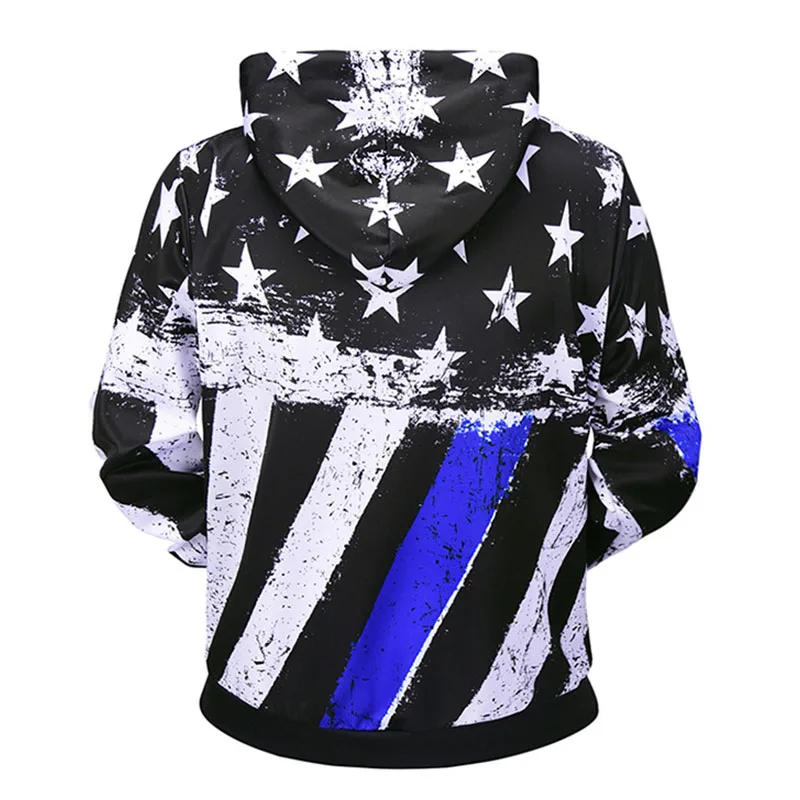 Genuxury Brand Star and Stripe Print Hoodie Sweatshirt Long Sleeve Crewneck Pullover Mens Clothing Hoodies With Hat | Мужская одежда