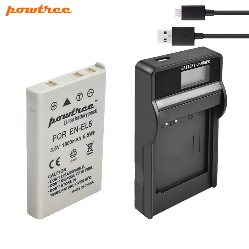 Powtree 1800 мА/ч EN EL5 цифровой Камера Батарея + USB Зарядное устройство для камеры Nikon