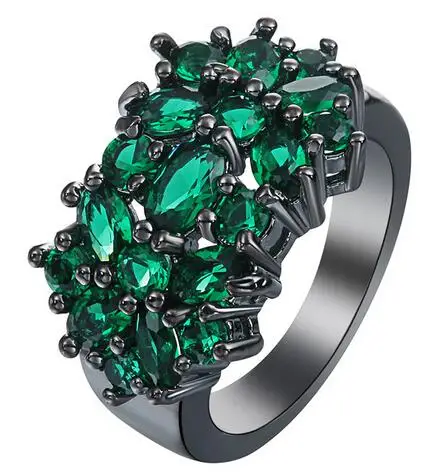 Green Stone Black Цветок черные кольца для женщин модные ювелирные изделия подарок элегантный принцесса зеленый камень Чешский циркониевый обручальное кольцо заводская цена - Цвет основного камня: Green Stone Black