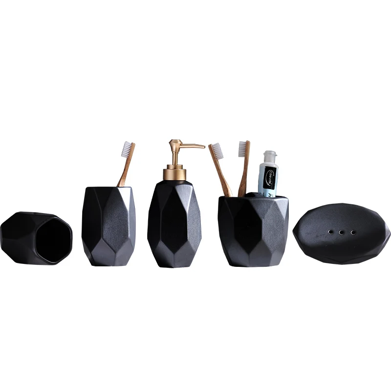 

Bathroom ceramic wash set Five-piece bathroom sets Lotion bottle Toothbrush holder Soap dish Mouth cup