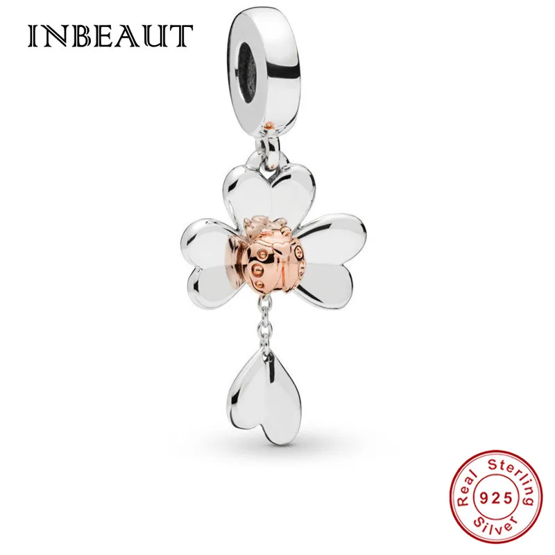 INBEAUT 925 пробы Серебряный цветной CZ розовый эмалированный милый жук Бабочка Насекомое бисер талисманы Подходит для Пандора Браслет