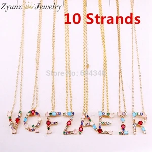 10 gold necklace ZYZ330-3607 Кристалл Zicronia подвеска в виде Буквы Алфавита Ожерелье, CZ микро проложить Большое ожерелье с надписью - Окраска металла: 10 gold necklace