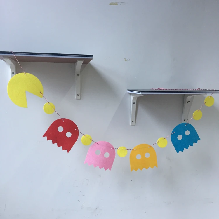 Pac man 3 Mete картонный заголовок с флажками флага день рождения, вечеринка, фото клип украшение булочки для 80 игр поставка ткани