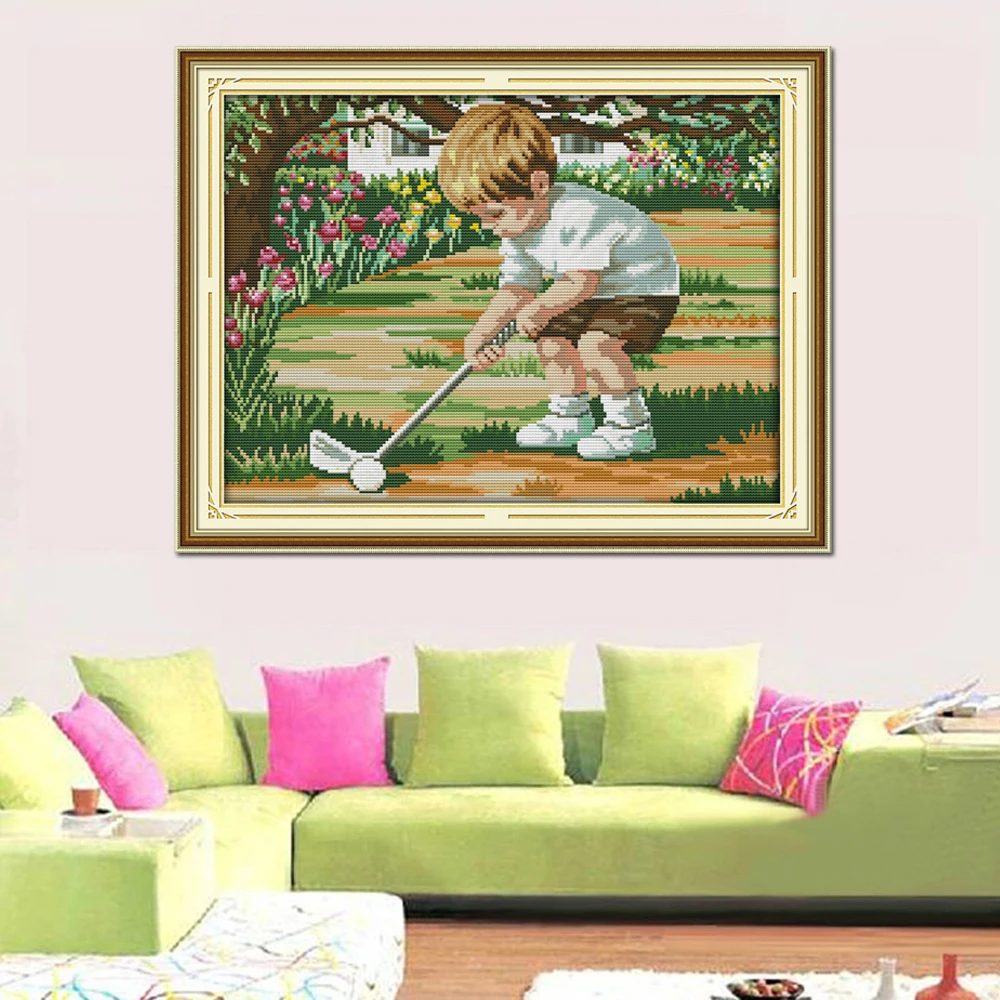 Joy Sunday Boy Home Decor RA028 14CT 11CT Counted Stamped The Future Of Golf Needlepoint Needlework Embroidery Cross Stitch kit | Дом и сад