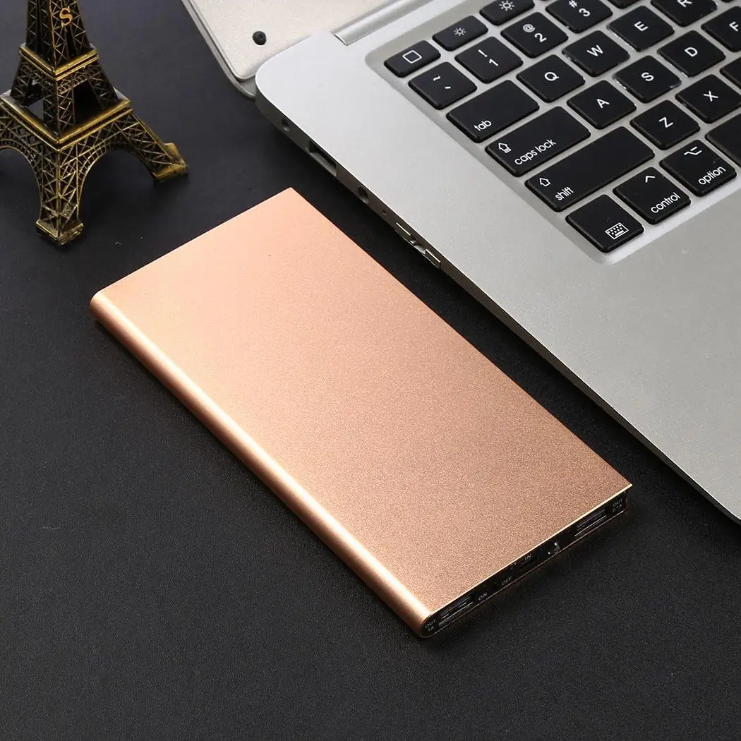 Ультратонкий металлический внешний аккумулятор портативный общий двойной USB внешний аккумулятор зарядное устройство для смартфона power bank с светодиодный фонарик