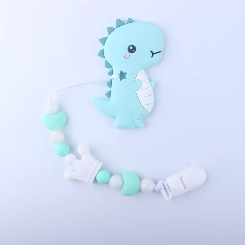 Green Teether chain XCQGH Силиконовые Круглые бусины-короны Стегозавр Прорезыватель Сделай Сам ручной работы Силиконовая пустышка цепочка детский Прорезыватель - Цвет: Green Teether chain