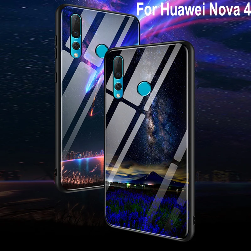 Чехол для Huawei Nova 4 роскошный чехол из закаленного стекла + мягкая задняя крышка с