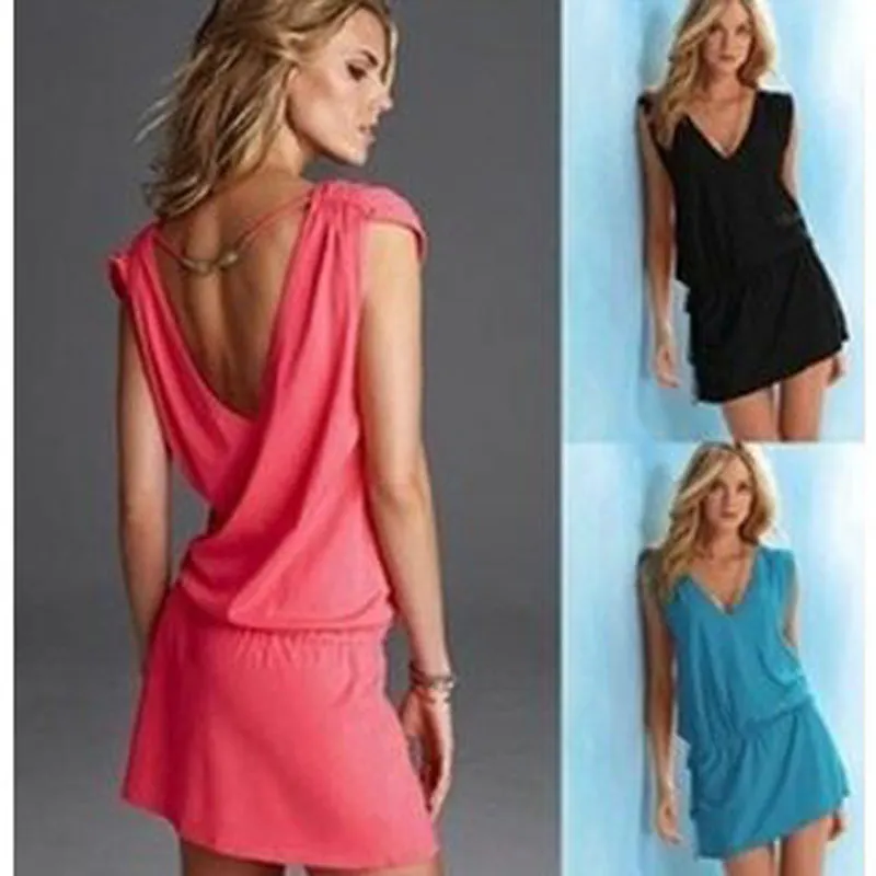 Летнее платье 2018 модное стильное черное белое для женщин пляжное с v-образным