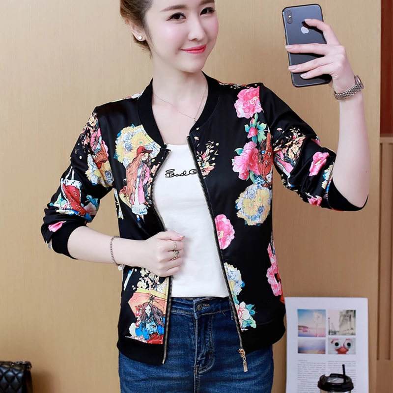 

New 2022 Summer Print Jacket Women Long Sleeve Bomber Jacket Woman Casual Thin Slim Short Baseball Jacket Coats Female Outwear