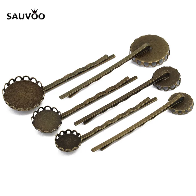 Sauvoo 10 шт. Античная бронзовая филигрань Пустой заколки лоток зажим для волос База
