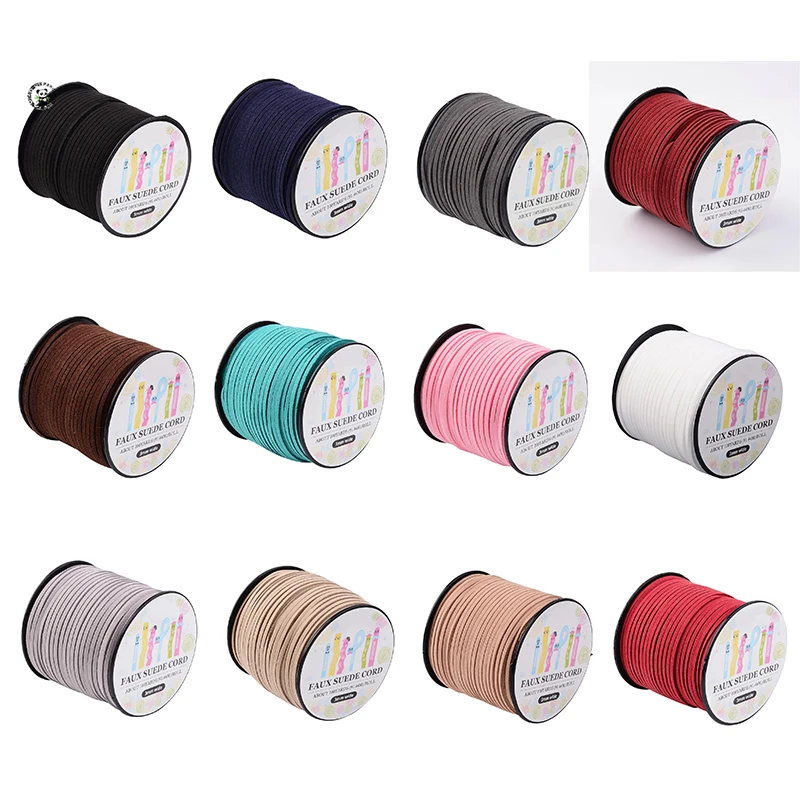 

98yards/roll 3.0x1.4mm Leather Beading Thread Faux Suede Lace Cord String with Roll Spool 295 feet (90m) Bracelets Making